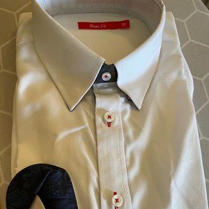 Texture Pure Cotton shirt with Blue jacqard fabric inset